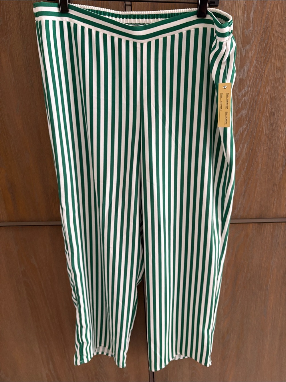 Melissa Paige Green and White Vertical Stripe Wide-Leg Pants Vintage